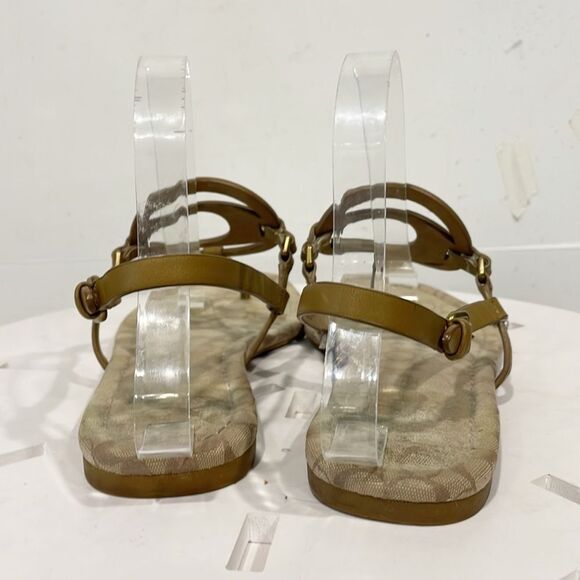 Coach‎ Jeri Logo Genuine Leather Sandals Flats Thong Strappy Tan Women 9B - Picture 3 of 9